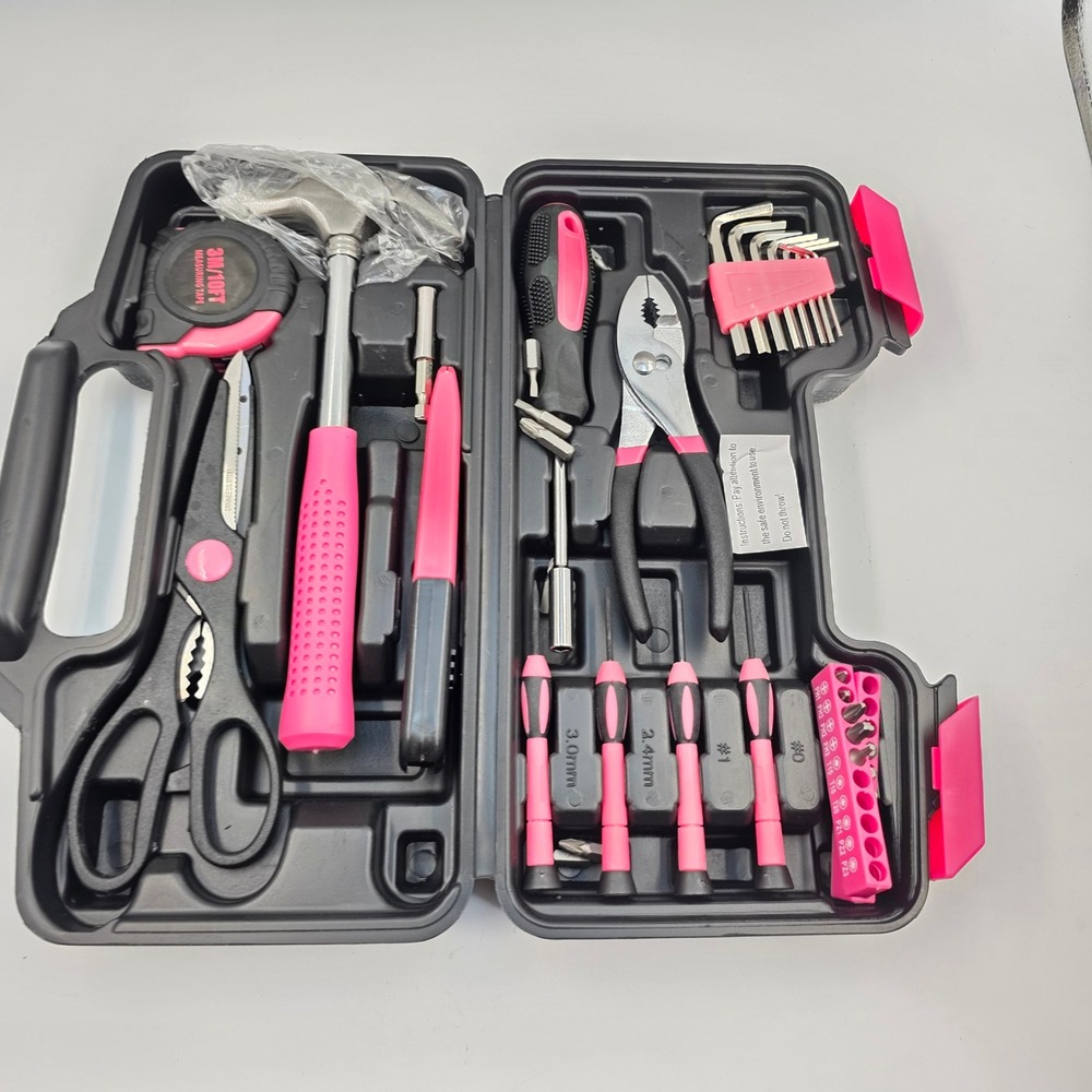 Pink and Black 39 Piece Home Tool Kit with Carrying Case DIY Household Set L4 - Picture 9 of 16